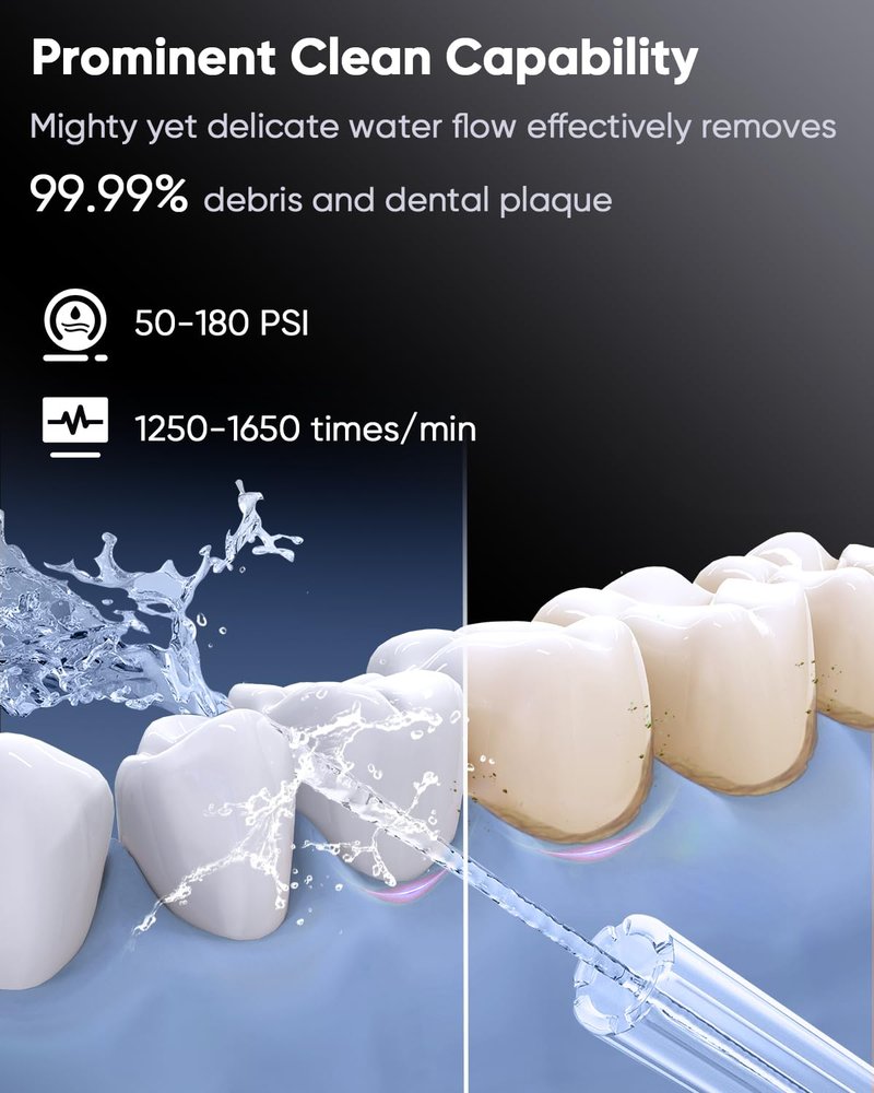 MySmile LP233 Pro UVC Sterilizable Countertop Water flossers for Teeth 800ML Digital Display Electric Oral Irrigator with a Water Filter 3 Modes and 6 Jet Tips (Frosted Silver)
