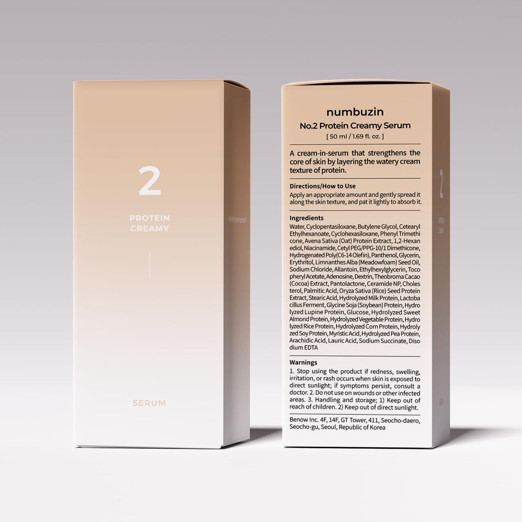 numbuzin No.2 Serum | Creamy 43% Protein Serum | Oat Protein, Ceramide, Panthenol for Skin Barrier | Korean Skincare for Sensitive, Loose Skin | 1.69 fl. oz.