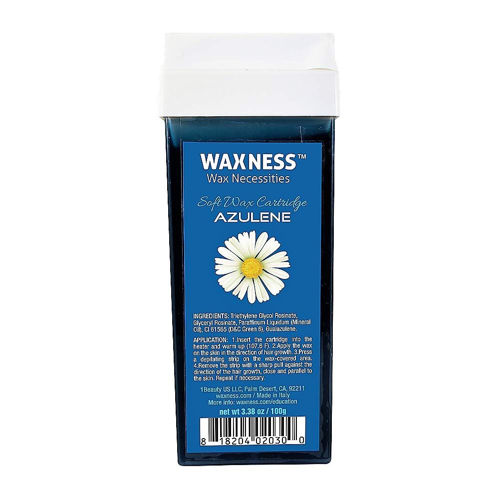 Waxness Soft Wax Cartridge Azulene 3.38 oz (96 g) – Professional Strip Wax Roll-On for Face & Body – Made in Italy
