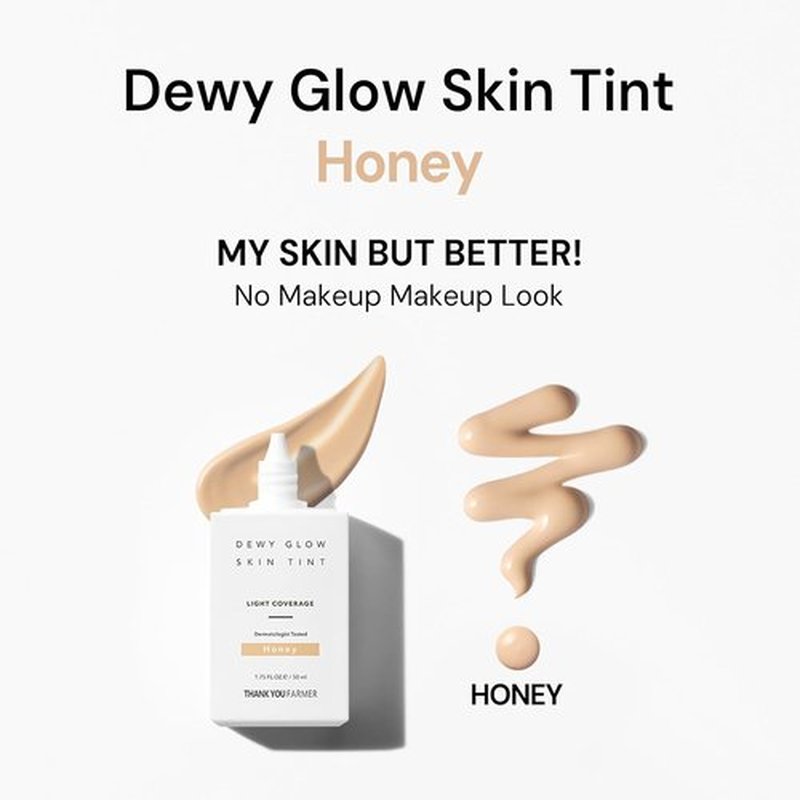 Thank You Farmer Dewy Glow Skin Tint - Long-Lasting Tinted Moisturizer with Vitamin B3 & Niacinamide | Honey, 1.75 fl oz
