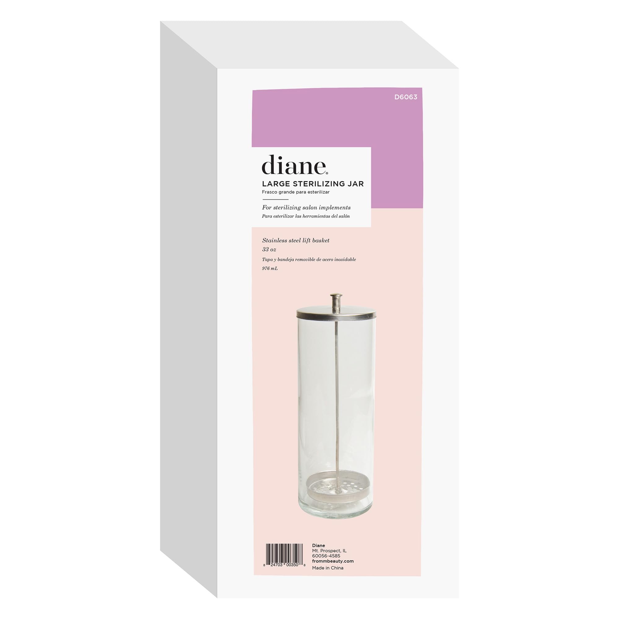 Diane Glass Disinfectant Jar for Sterilizing Hair Salon Shears, Combs, Barber Cleaning Supplies, Clippers, and Nail Tools – Large - 10” Tall x 3.4” Wide – 33 Fl Oz Capacity