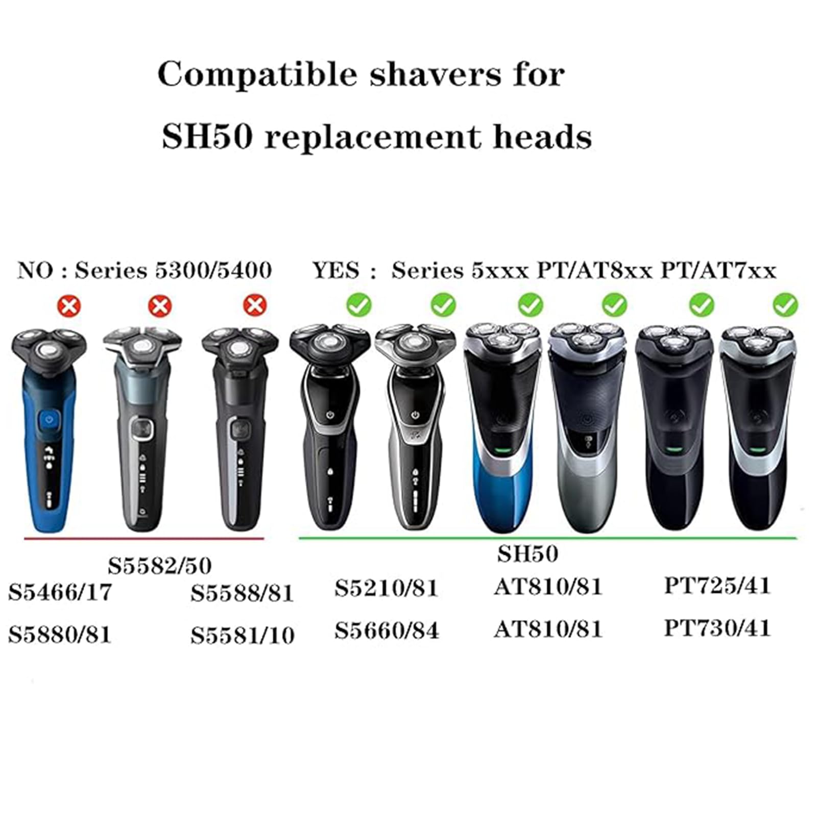 SH50 Replacement Blades Head Part Compatible with Philipss Norelcos 5000 Replacement Heads for Series 5000 (S5xxx), PT7xx, PT8xx,SH50 Replacement Blades for Series 5000 Razors