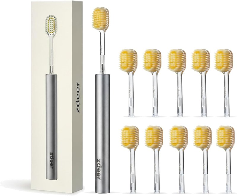 ZDEER Ultra Soft Bristle Toothbrush for Sensitive Gums - Aluminum Alloy Handle with 11 Replaceable Heads