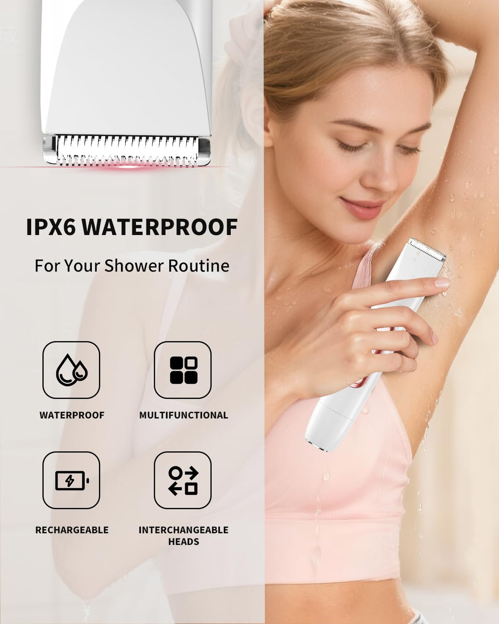 Ufree Bikini Trimmer Electric Razors for Women Dual Head, Pubic Body Hair Trimmer Electric Shaver for Face, Legs, Arm, Rechargeable Lady Shaver Waterproof, Summer Grooming Kit