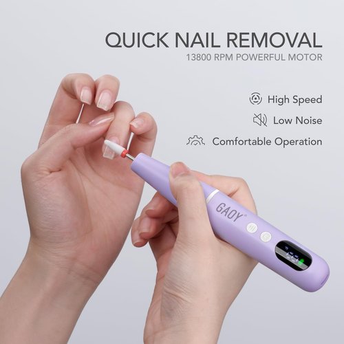 GAOY Cordless Electric Nail File, Nail Drill with LED Display for Acrylic Gel Nails, Hand Feet Trimmer Buffer Tool, Violet Purple