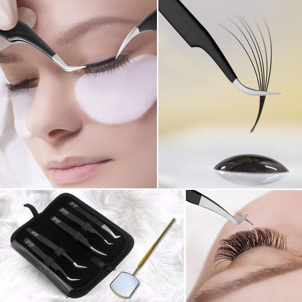 SIVOTE Eyelash Extension Tweezers for Classic & Volume Lashes, 5-Pack, Black