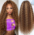 Cfaimity 13x6 Highlight Ombre Lace Front Wigs Human Hair P4/27 Honey Blonde Lace Frontal Wigs 180 Density Colored deep Curly HD Lace Front wigs Human Hair Wig Pre Plucked with Baby Hair 24Inch