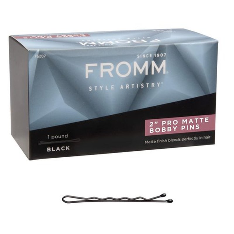 Fromm 2 Matte Black Bobby Pins - Crimped Non-Slip Hair Pins for All-Day Secure Styling | 600-Pack
