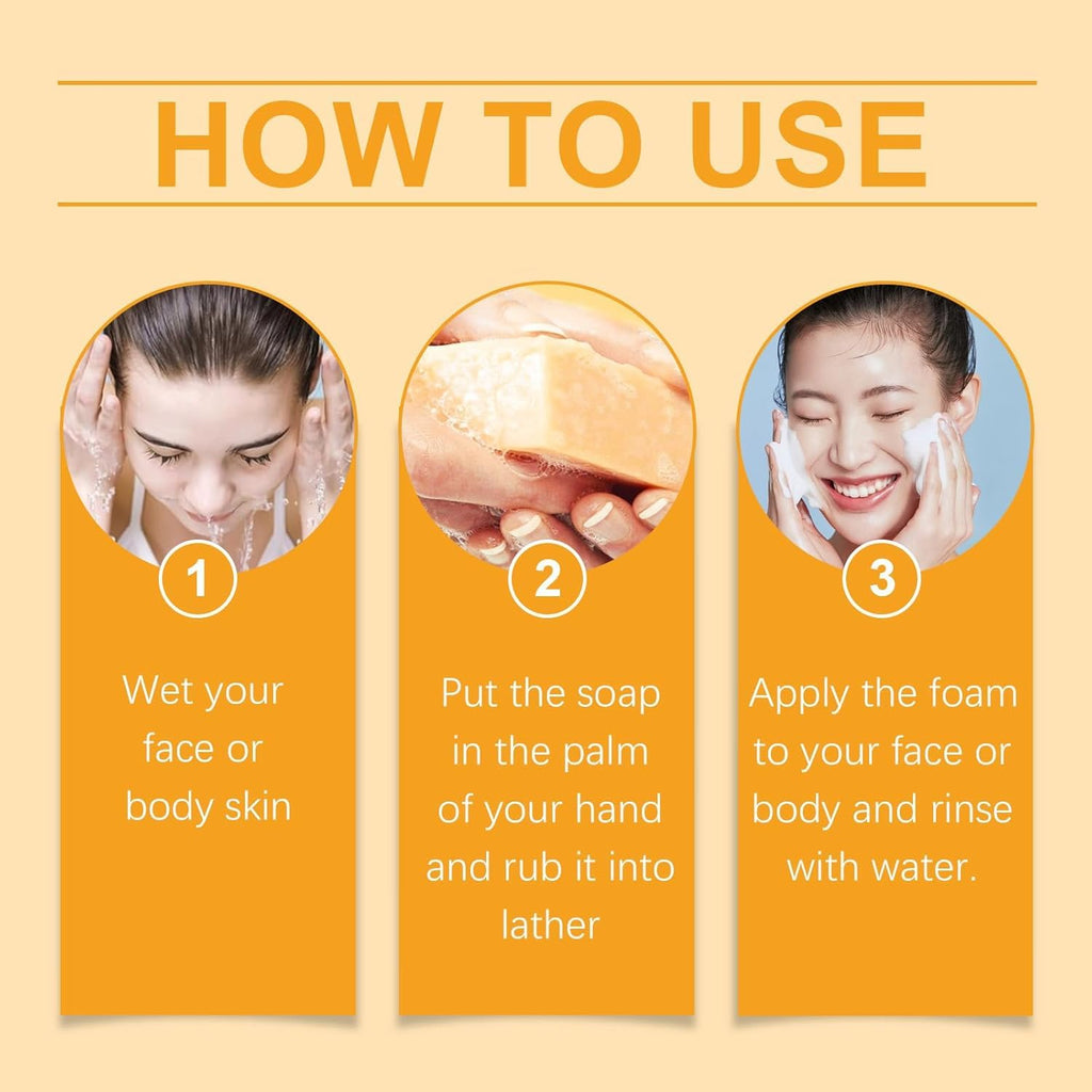 3PCS Lemon Turmeric Kojic Soap + 3 Bubble Nets | Organic Face & Body Bar | Cleansing & Exfoliating | All Skin Types