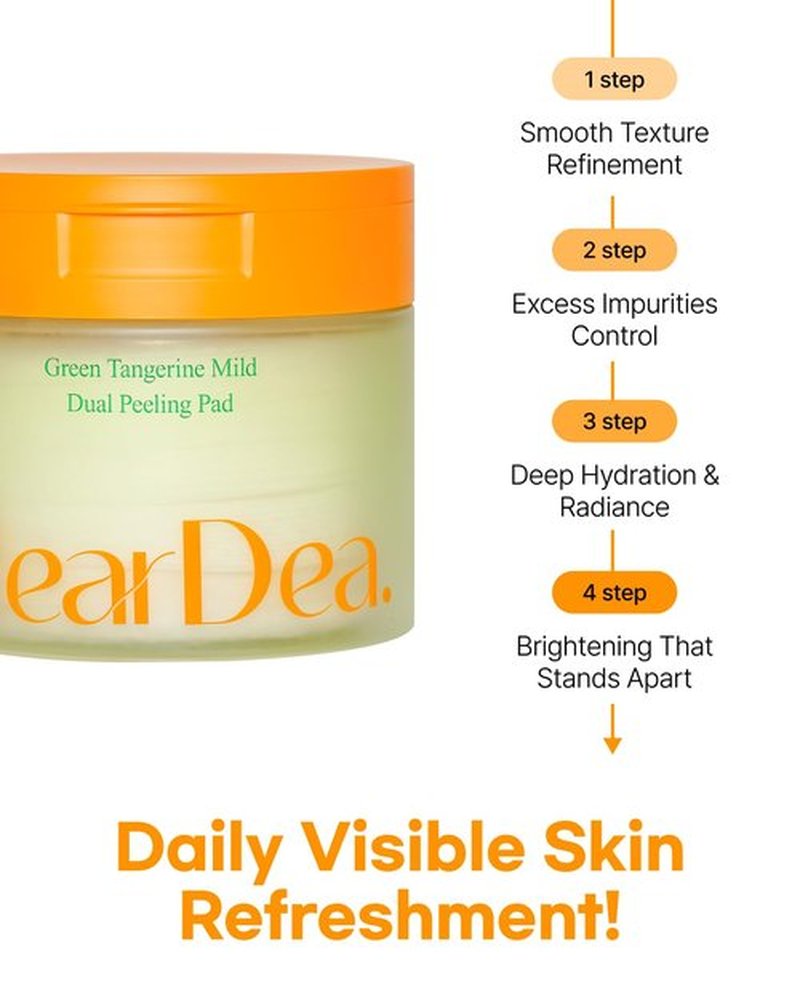 ClearDea Green Tangerine Dual Peeling Pad – Korean Exfoliating Toner Pads with 4HA Complex, Jeju Citrus Vinegar, Oil Control, Dual-Sided Texture, Hydrating & Smoothing, 50 Pads