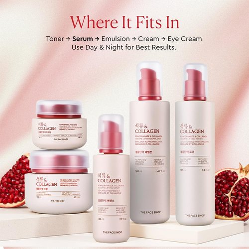 The Face Shop Pomegranate & Collagen Volume Lifting Serum - Helps Skin Look Firm & Supple - Reduces Fine Lines & Wrinkles - Improves Elasticity - Hydrating Lightweight Face Serum - Korean Skin Care