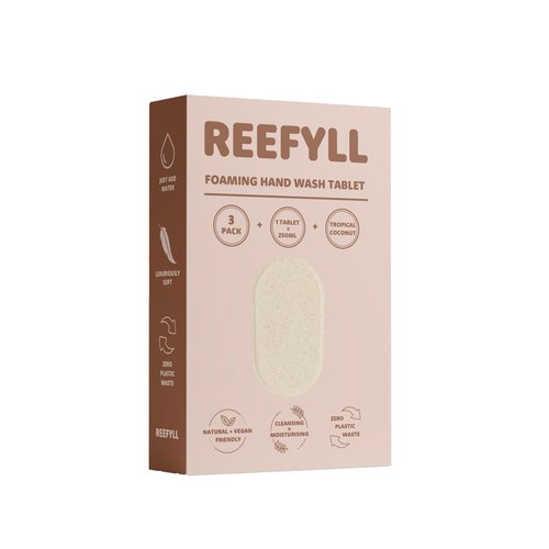 Reefyll Foaming Hand Soap Refill Tablets Dissolvable Plastic Free Hand Wash Pods Just Add Water Tropical Coconut Scent 3 Tablets