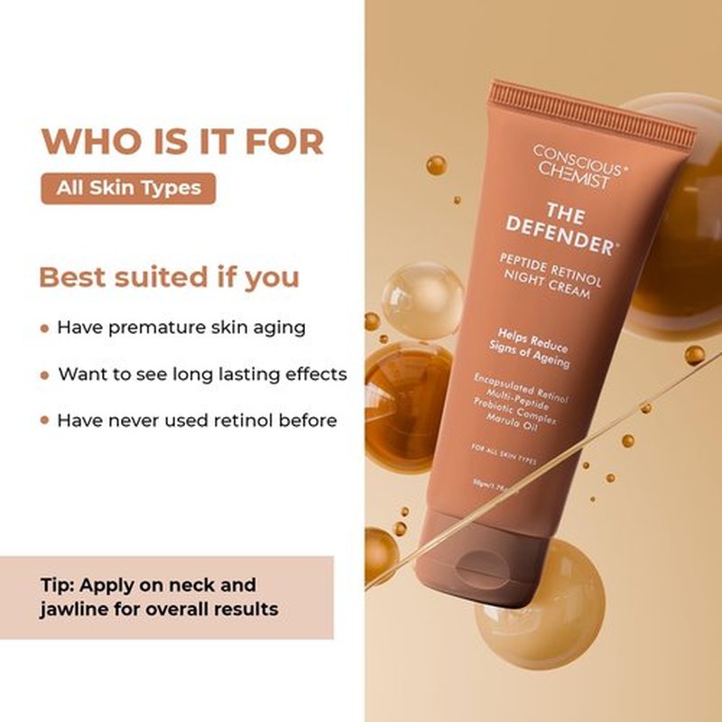 Conscious Chemist Multi Peptide Retinol Face Cream | Anti Aging Night Cream | Lightweight Gel Moisturiser for Neck Lines, Fine Lines and Wrinkles | All Skin Types | Fragrance Free, Cruelty Free | 50ml