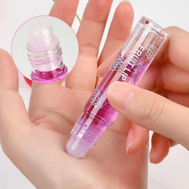 Pakivs 6PCS Roll-On Lip Oil Set,Fruit Flavored Lip Gloss Set,Long Lasting Moisturizing Lip Balm,Transparent Lip Gloss Glossy Lip Make-up,Best Gift