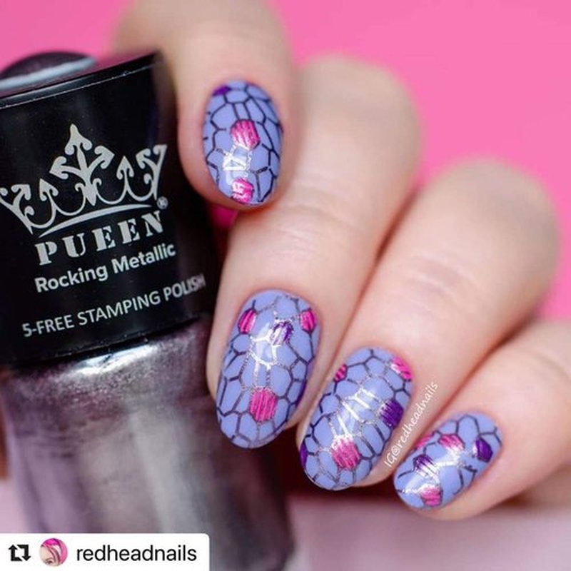 PUEEN Rocking Metallic Stamping Nail Polish Nail Art Color - Set of 6 Metallic Colors - 12ml each - BH000935