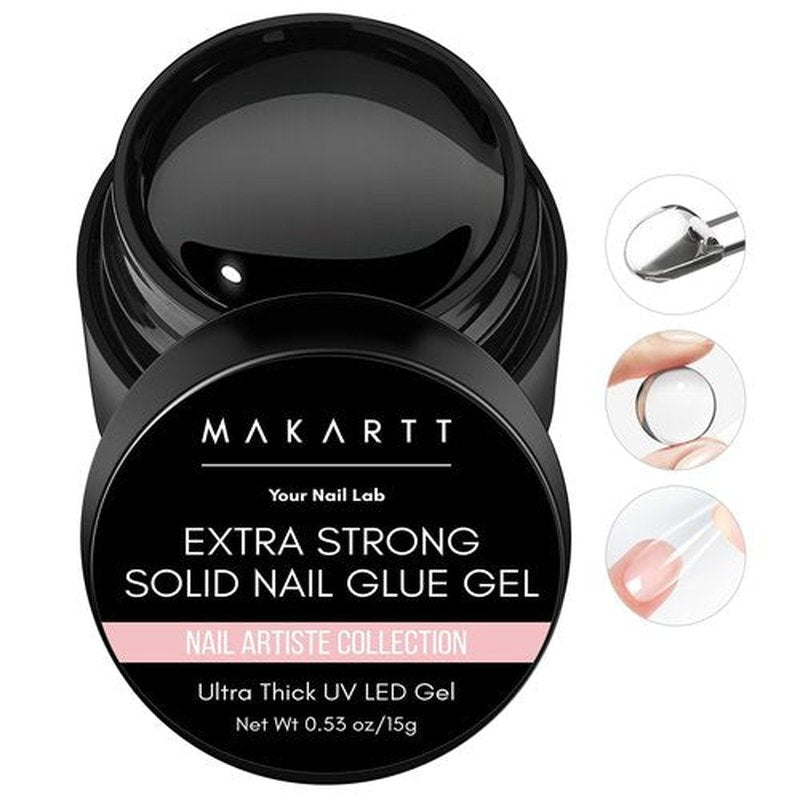 Makartt Solid Nail Glue Gel: Extra Strong Gel Nail Glue for Press On Nails & Fake Tips Long-Lasting Strong Adhesion Nails Glue for Acrylic Nails Clear 3D Gels for Nail Art Home Salon UV Light Cured