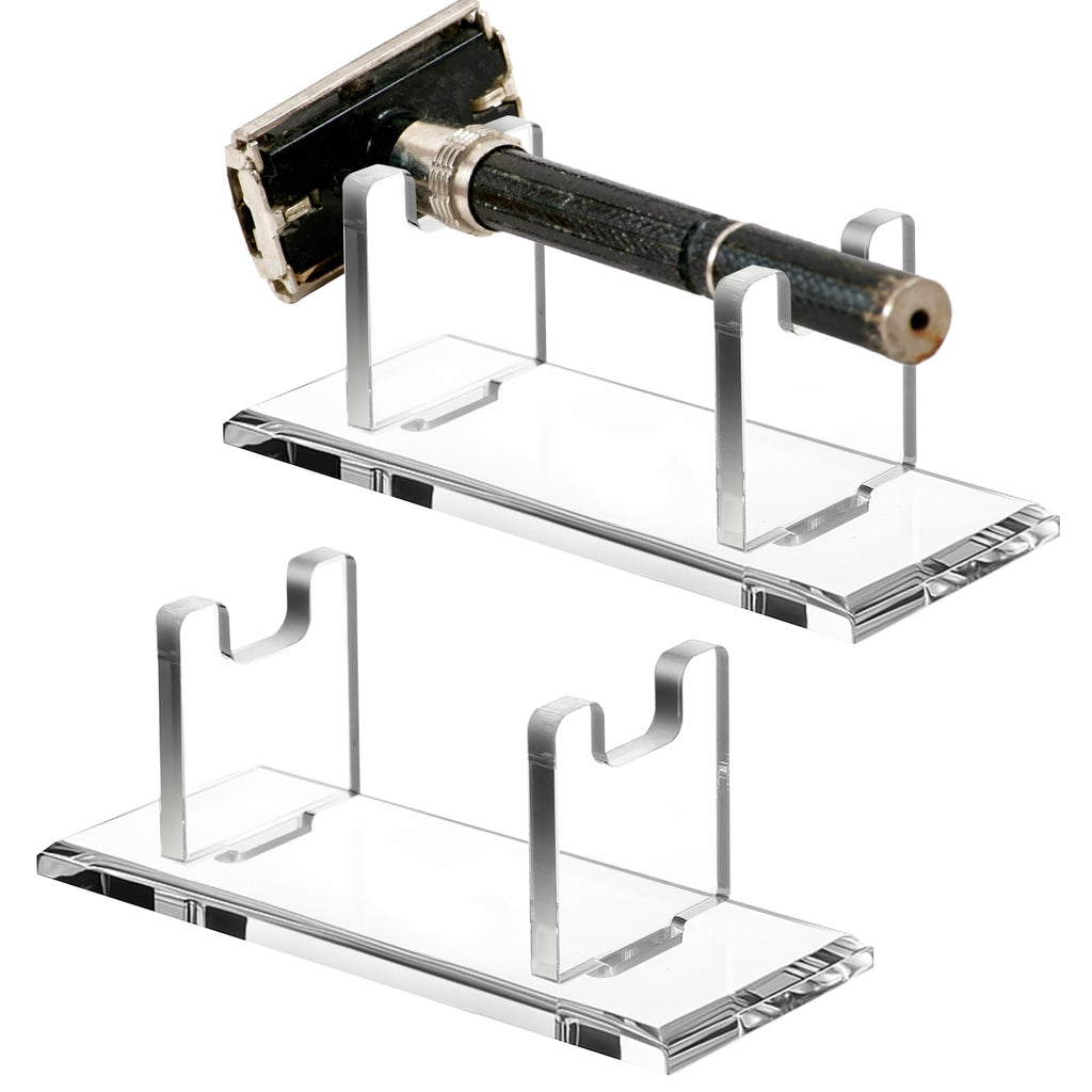 Fiwochic 2 Pcs Acrylic Men's Razor Stand Holder Safety Razor Stand Stable Storage Bracket Shaving Brush Stands Bathroom Compatible with MK23C, Clear