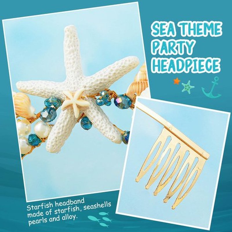 BARTOSI Mermaid Crown Starfish Tiara Gold Seashell Bridal Headband Sea Star Beach Wedding Headwear for Women