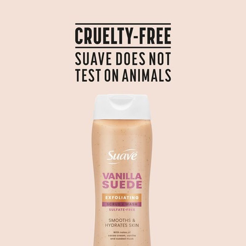 Suave Vanilla Suede Exfoliating Body Wash & Scrub with Glycerin & Vitamin E, Sulfate-Free Hydrating Cleanser for Soft, Smooth Skin, 6 Count, 18 FL OZ