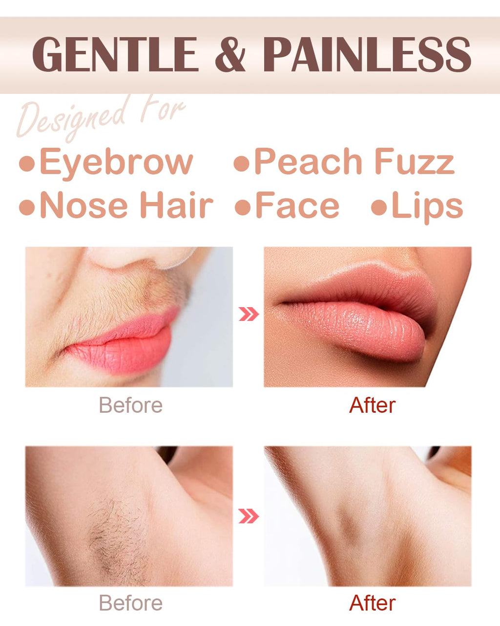 Facial Hair Remover and Eyebrow Trimmer - 2 in 1 Facial Hair Removal Epilators for Women - Rechargeable Travel Face Hair Razor Bikini Shaver for Face Peach Fuzz Lips Chin Armpit Body (White)