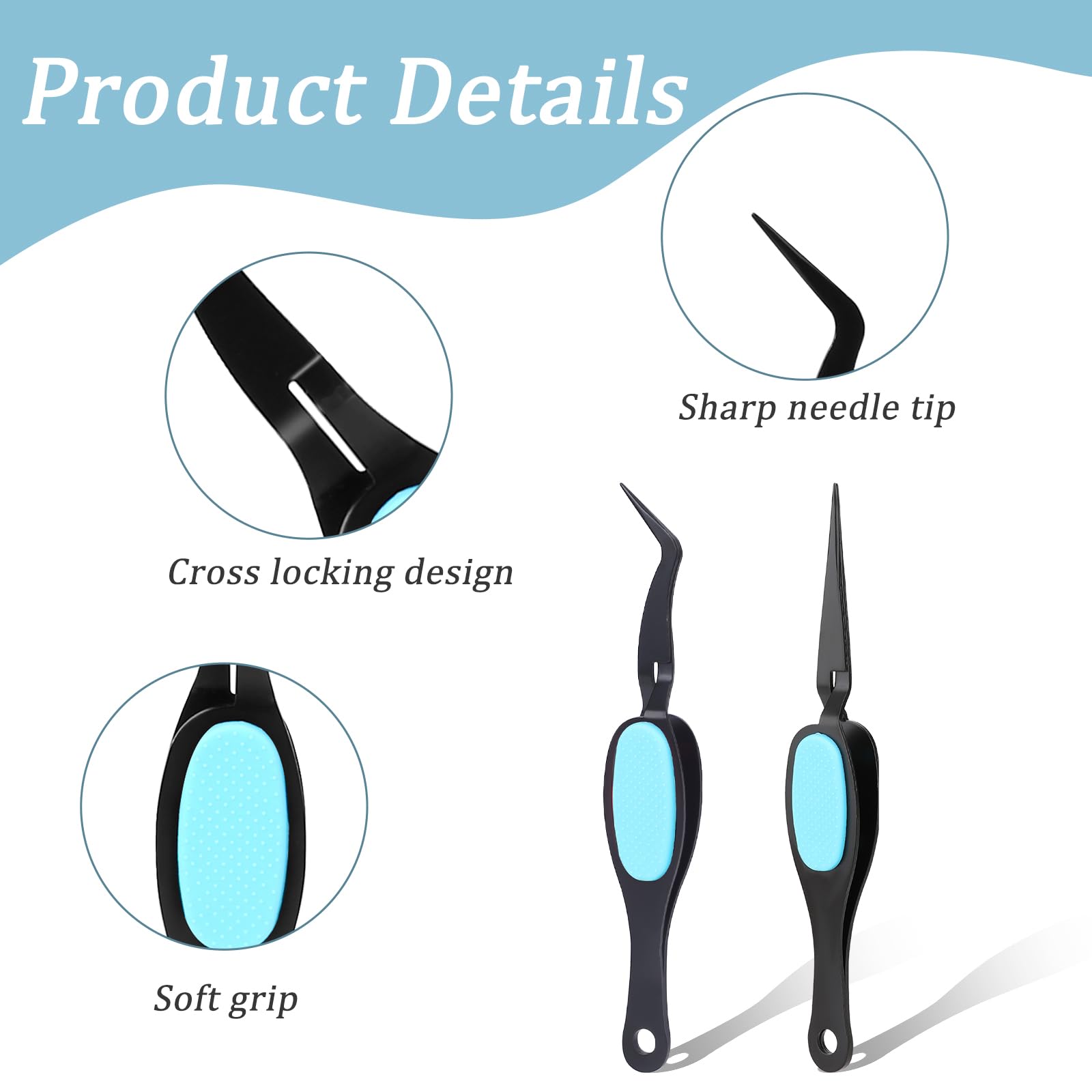 Salbsever 2 Pcs Crafting Precision Tweezers - Reverse, Crossing Lock, Soft Grip With Curved and Straight Fine Point Tips for Crafts