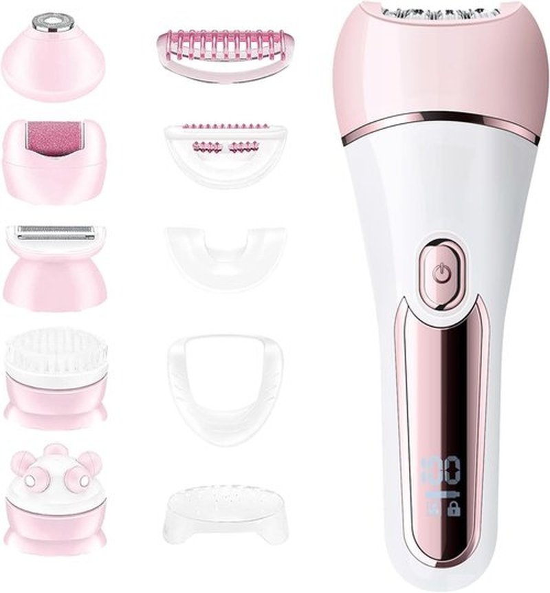 Skiennix 6-in-1 Epilator for Women - Waterproof Hair Removal, Shaver & Facial Brush | Pink
