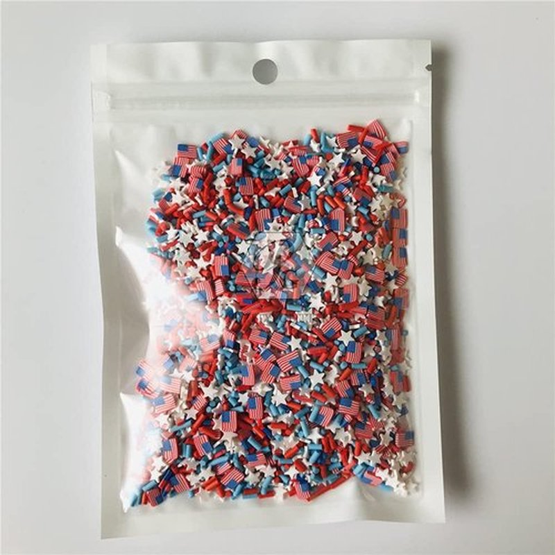 2ozs /Pack 3D American Flag White Star Red Sugar Granules Mixes Slices Supplies Polymer Soft Clay DIY Decoration for Nail Art Slime Kit DIY Cake Dessert Simulation Food RT-USFlag