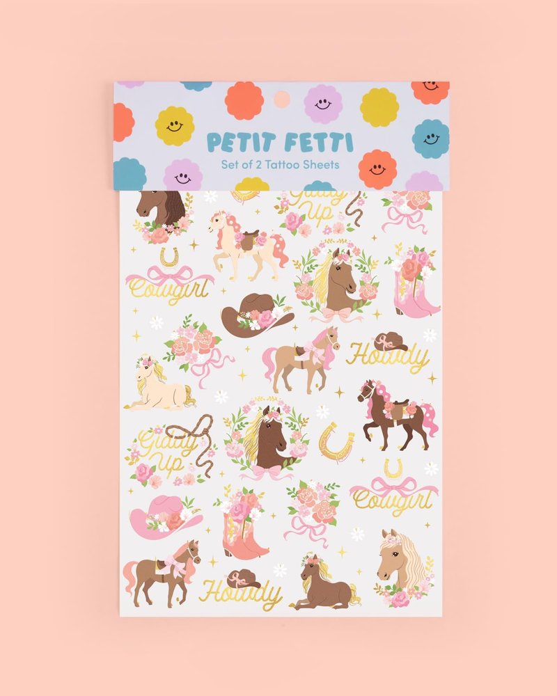 xo, Fetti Pink Horse Girl Temporary Tattoos - 52 Gold Foil Pcs | Cute Cowgirl Birthday Accessory, Pony Bachelorette Party Favor, Cute Kids Activity