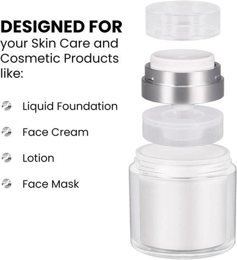 Airless Cosmetic Jar - Refillable Travel Makeup Container | Leak-Proof Design for Foundation & Creams | 1.7 oz Made in USA