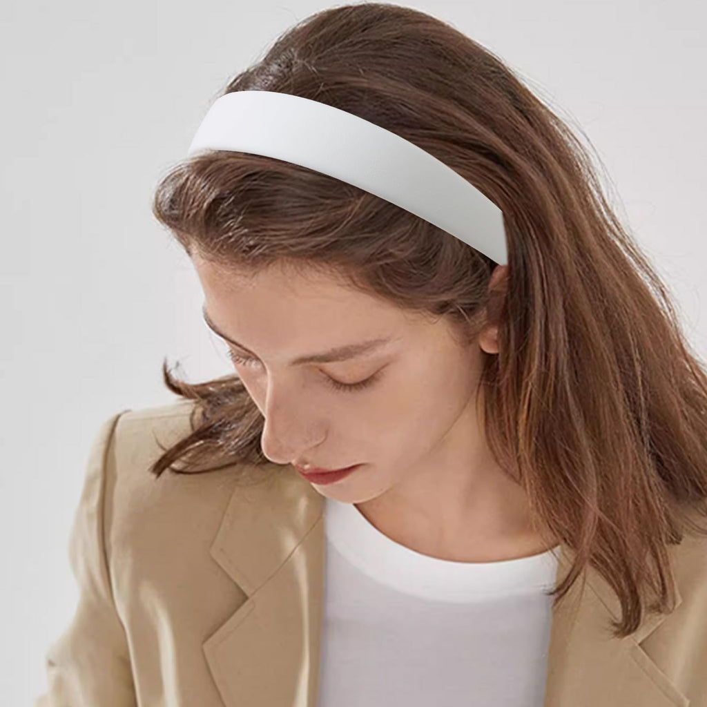 Semato White Headband 1 Inch PU Leather Headband for Women and Girls Non-Slip Hair Bands Hair Accessories