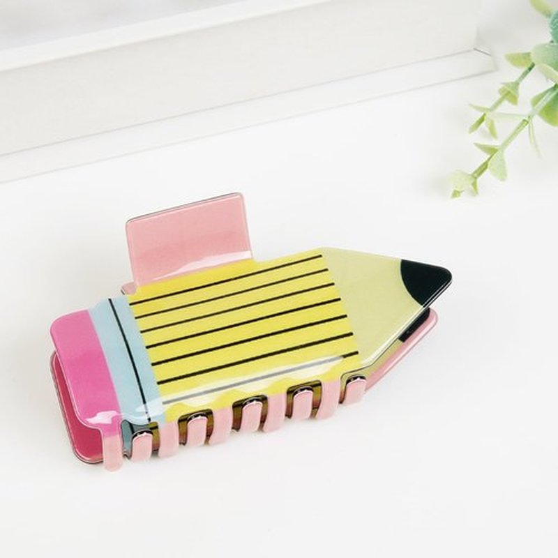 TEBIEKOY 4Pcs Pencil Hair Claw Clips - Funny Teacher Hair Clips Hair Jaw Barrettes for Women Cute Back to School Hair Accessories for Teachers Students Appreciation Gift,Style1