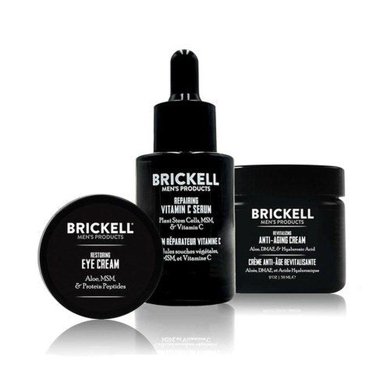Brickell Men's Anti-Aging Skin Care Set - Night Cream, Vitamin C Serum & Eye Cream | Natural & Organic