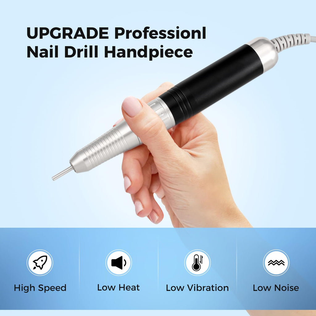 Nail Drill Handpiece Compatible with KUPA KP55, KP60, KP5000, UP-200, 30,000RPM Professional Nail Drill Handle Replacement 3 Pins for Manicure Art Tool, Low Noise and Smooth (Only Handpiece)