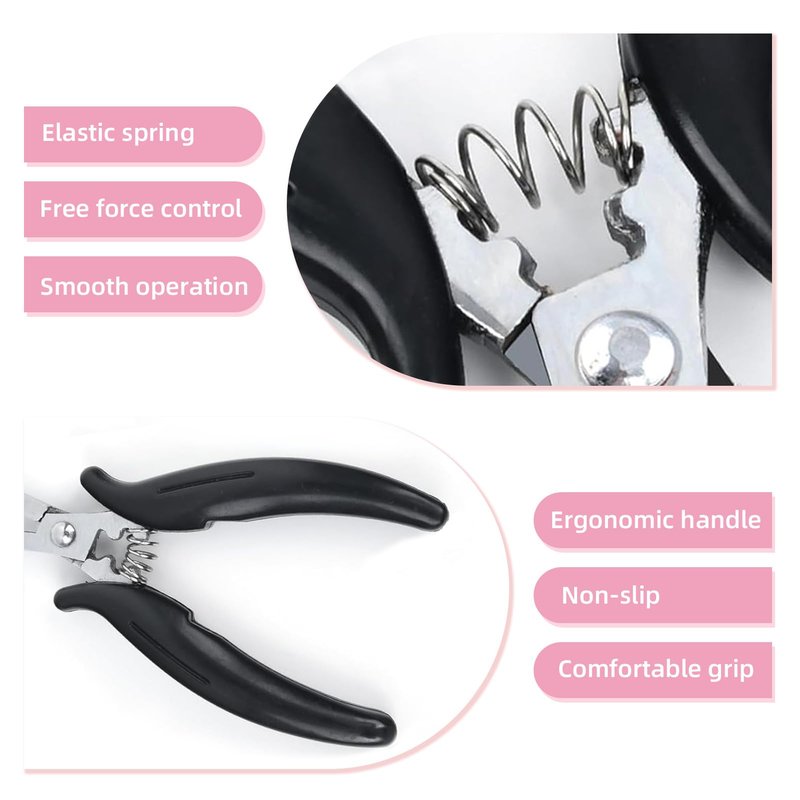 Vlasy Hair Extension Pliers,Professional Hair Extension Remover Pliers for Installing & Removing Micro Beads with Real Grip Design,Fusion Bond Crusher Tool to Salon & At-Home,Thread Shape,Black