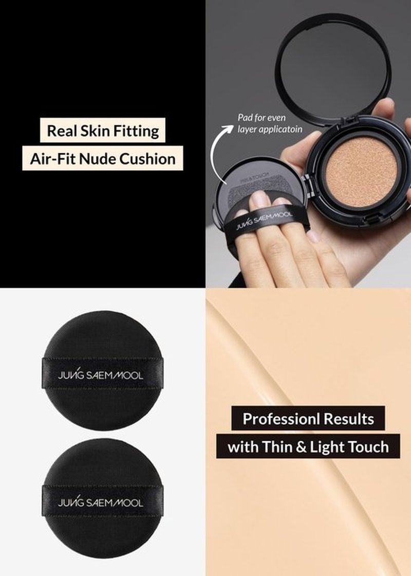JUNG SAEM MOOL Essential Skin Nuder Longwear Cushion 0.98 Fl Oz, Refill Included, 24H Lasting Cushion Foundation with High Coverage, Semi-Matte Natural Finish, Korean Foundation Makeup (Medium)