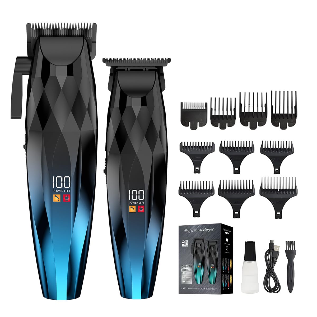 WAIKIL Cordless Hair Clippers for Men, Professional Barber Clipper and Trimmer Kit with LED Display, Rechargeable Beard Trimmer for Home and Salon Use,Blue