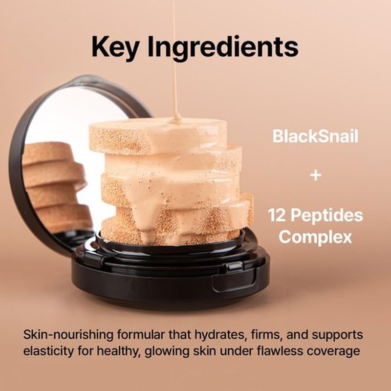 Farmstay Black Snail & Peptide 9 Perfect Cushion Foundation | Full Coverage, Lightweight, Skin-Fit, Smooth Radiant Finish, Korean Cushion Foundation (#21 Light Beige, 0.53 Fl Oz)