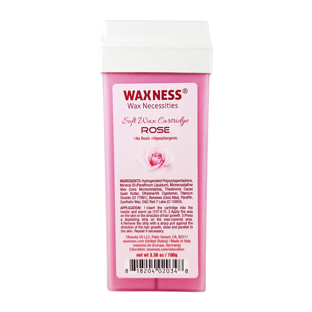 Waxness Soft Wax Cartridge Rose – Pack of 6 × 3.38 oz (96 g) – Professional Strip Wax Roll-On for Face & Body – Made in Italy