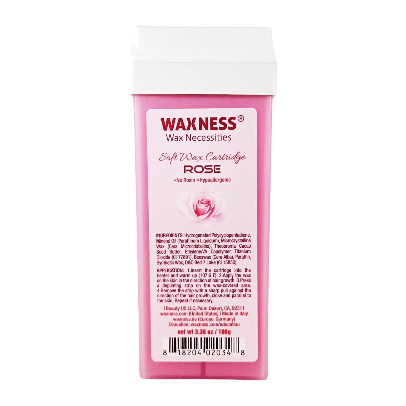 Waxness Soft Wax Cartridge Rose – Pack of 6 × 3.38 oz (96 g) – Professional Strip Wax Roll-On for Face & Body – Made in Italy