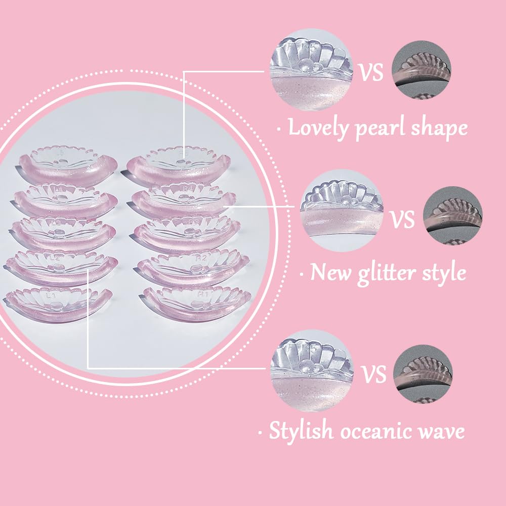 Libeauty Lash Lift Pads 10 Pcs/5 Sizes New Shell Shape Lash Lift Rods Reusable Silicon Lash Lift Shields DIY Use at Home or Salon Eyelash Lift Tools