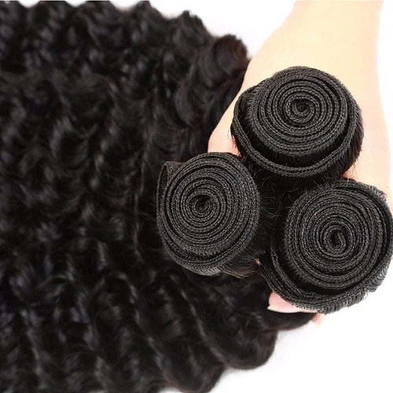 30 32 34 inch Bundles Human Hair Deep Wave Bundles Human Hair 1B Deep Wave 3 Bundle 150g Natural Black for Black Women Natural Color