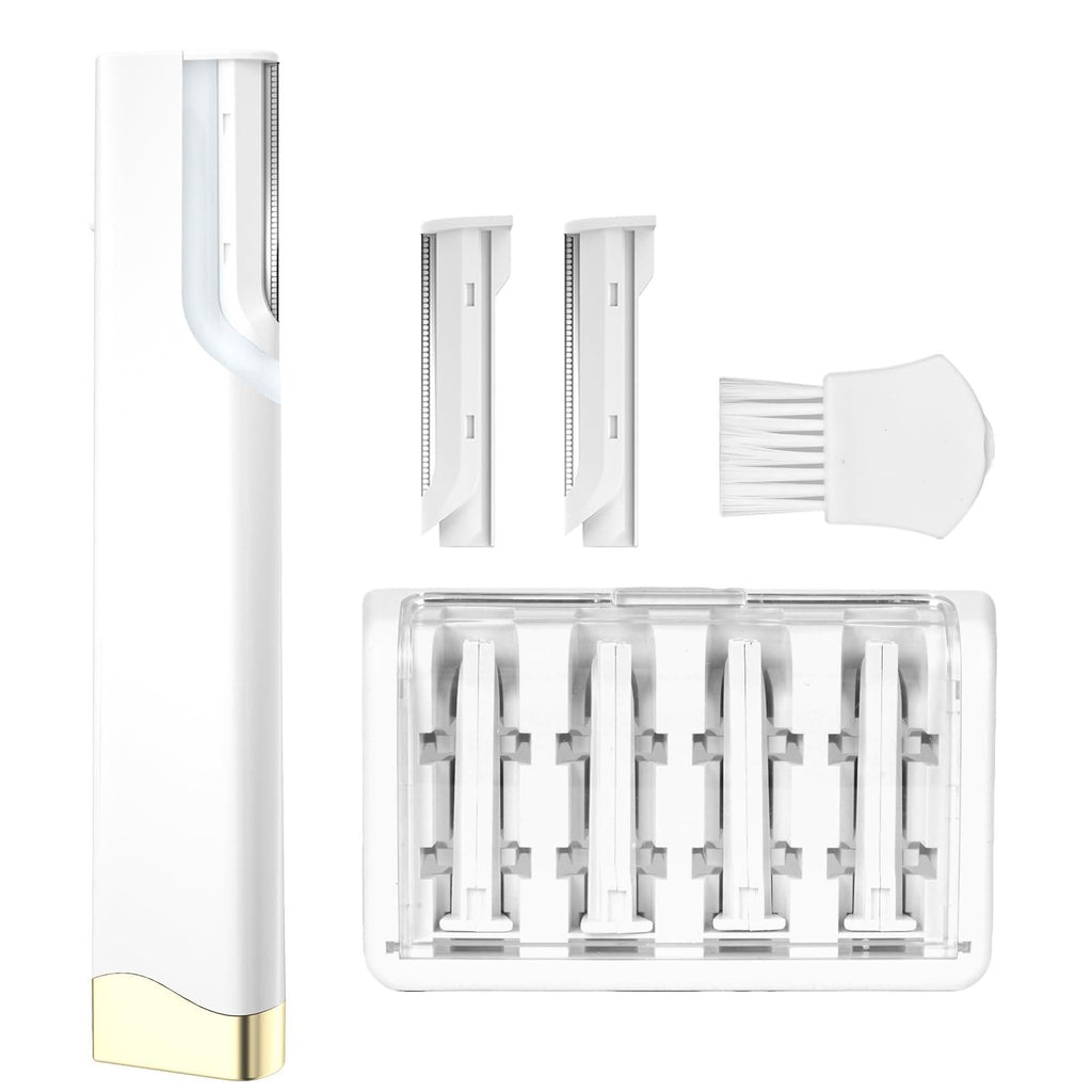 Rechargeable Sonic Dermaplaning Tool for Face - 7 Refill Blades with Travel Storage Bag, Facial Hair & Peach Fuzz Remover for Women (White)