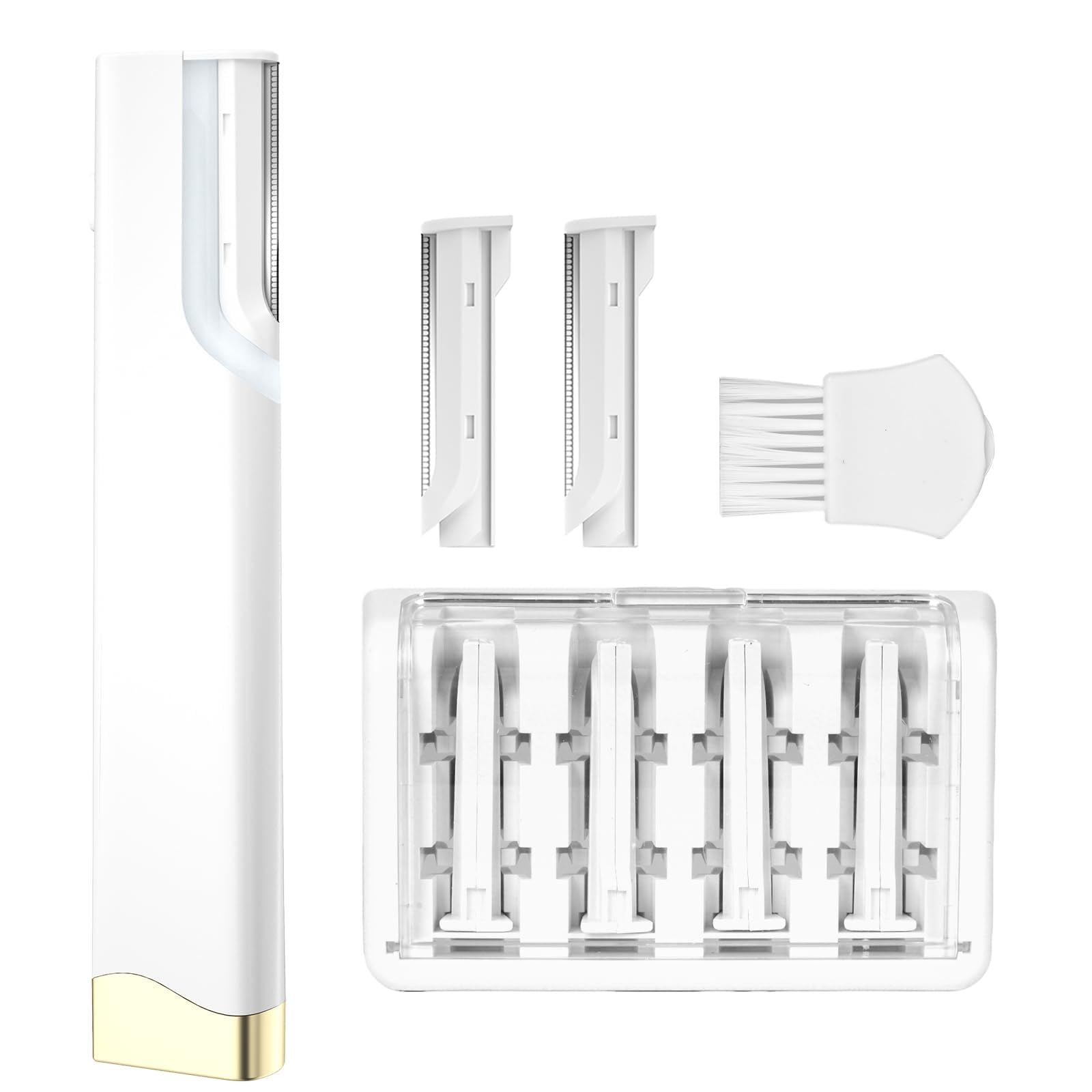 Rechargeable Sonic Dermaplaning Tool for Face - 7 Refill Blades with Travel Storage Bag, Facial Hair & Peach Fuzz Remover for Women (White)