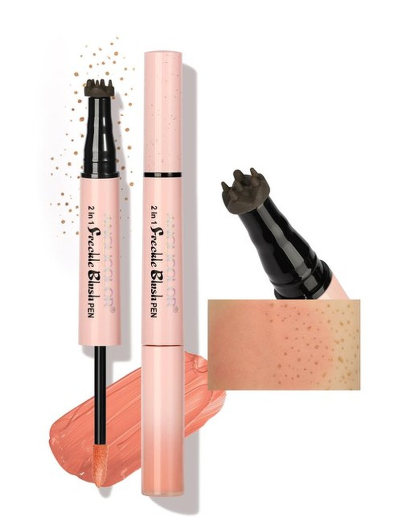 Anglicolor Freckle Pen, 2 in 1 Faux Freckle Stamp with Blush, Quick-drying, Waterproof, Long-Lasting, Natural Sun-Kissed Look for Beach Days Daily No-Makeup Look (01 Light Brown+Soft Nude Pink)