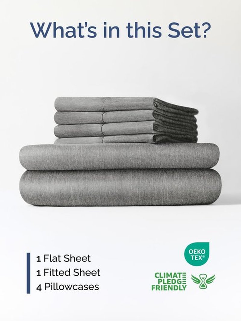 Skiennix Extra Deep Full Sheet Set - 6-Piece Breathable Cooling Bedding - Soft, Wrinkle-Free, Heathered Grey