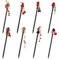 inSowni 8 Pieces Retro Asian Chinese Traditional Hanfu Flower Wooden Hair Sticks Hairpins with Bead Pendants Hair Chopsticks Forks Bun Updo Holders for Women Girls (8pcs Set G)