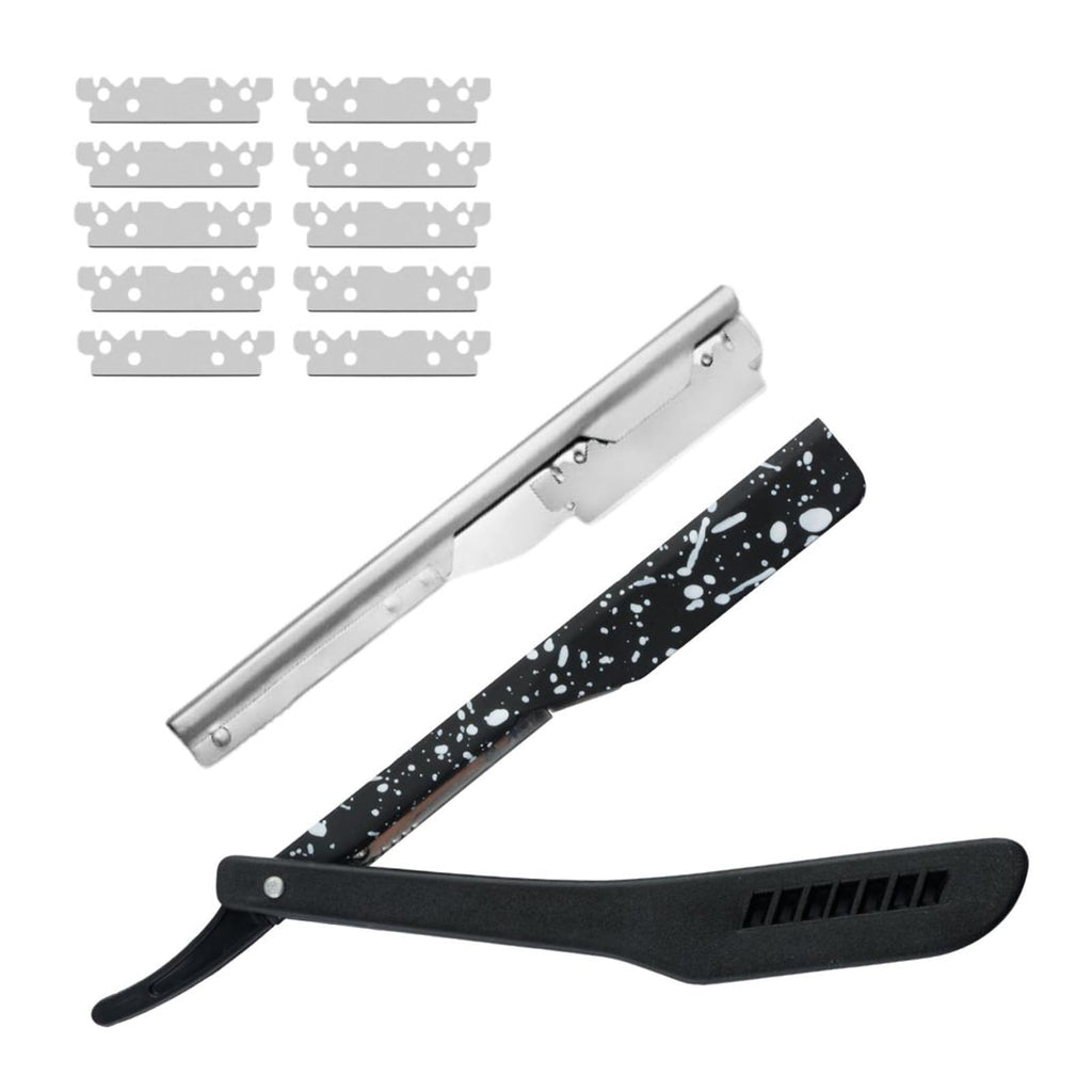 Slide Out Razor for Men, Professional Classic Barber Straight Edge Razor with 10 Single Edge Blades, Manual Shaver Salon Quality Razor for Close Shaving (Black)