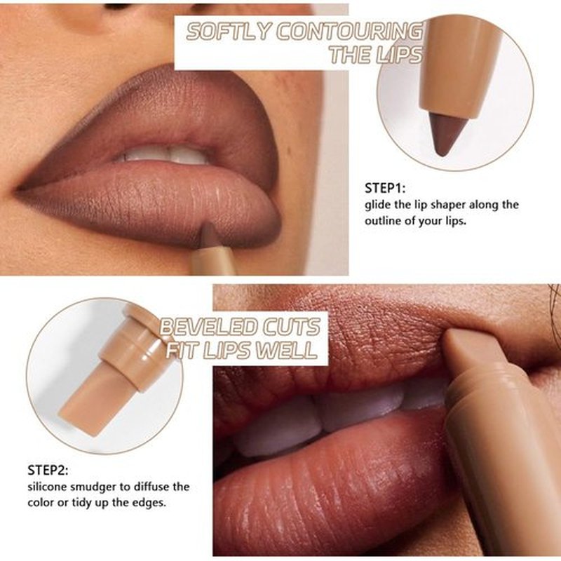 JUAAZIN 2Pcs Matte Lip Liner Pencil, Plump lip pencil liner Long-Lasting Creamy Formula, With Silicone Smudger for Define Contours & Sculpting Lip,Waterproof Non-Staining Crayon Lip Liners 05#+06#