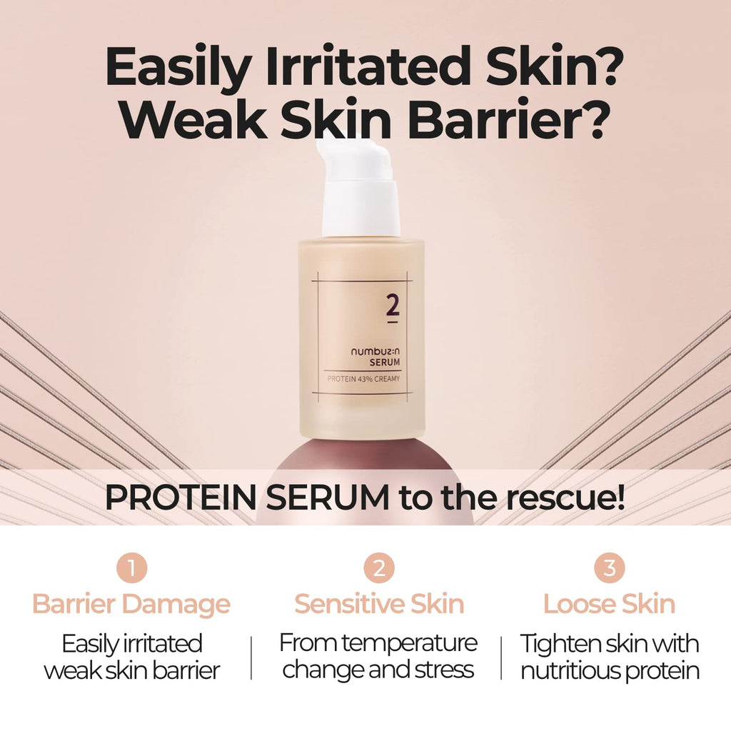 numbuzin No.2 Serum | Creamy 43% Protein Serum | Oat Protein, Ceramide, Panthenol for Skin Barrier | Korean Skincare for Sensitive, Loose Skin | 1.69 fl. oz.