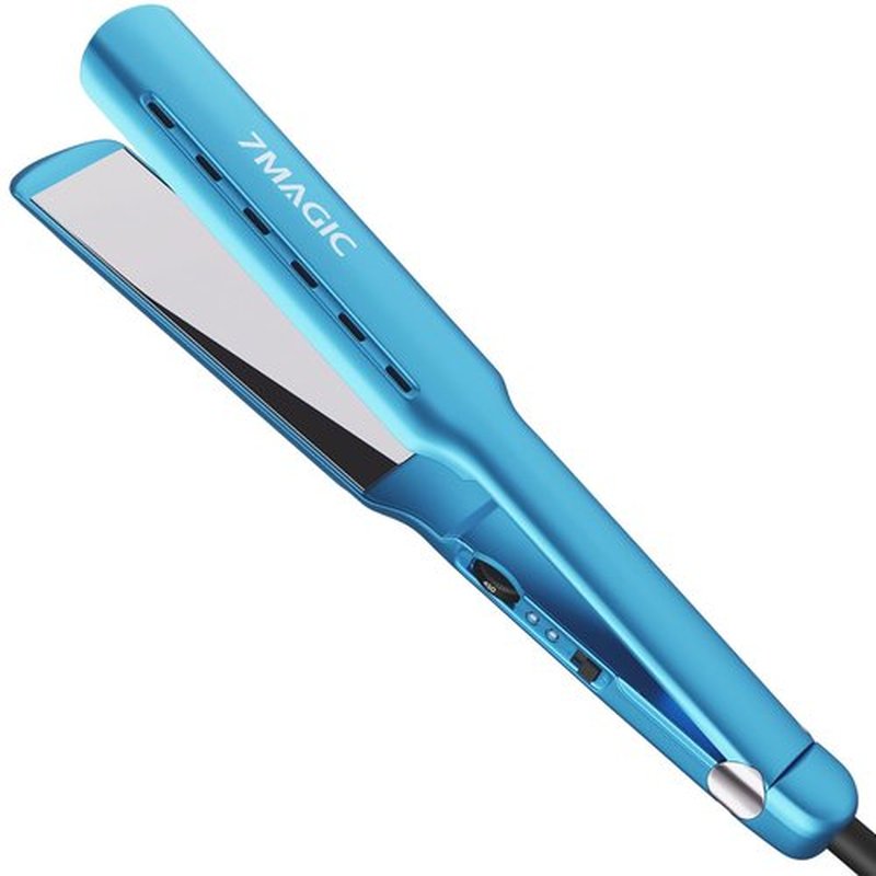7MAGIC Nano Titanium Flat Iron - Fast Heating Hair Straightener for Thick Hair, Blue | Damp to Dry Styling